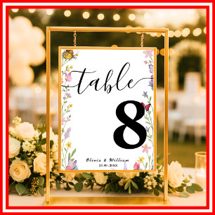 Floral Boho Wildflowers Wedding Table Number  Poster