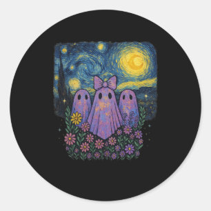 Floral Boo Ghost Night Girl Halloween Fall Spooky Classic Round Sticker