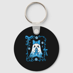 Floral Boo Holding Diabetes Awareness Ribbon Hallo Key Ring