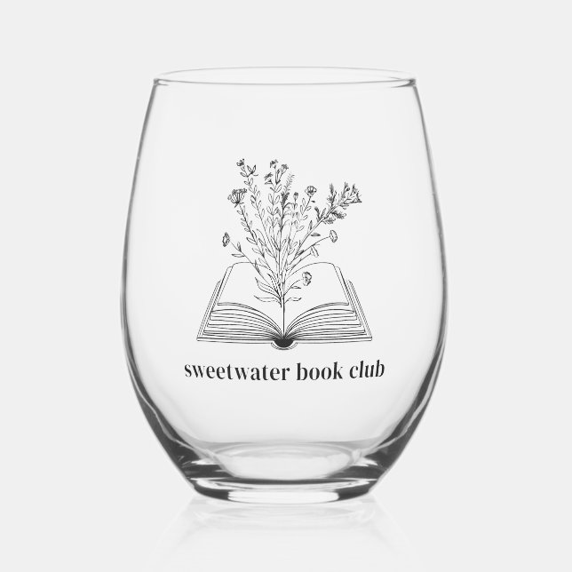 Floral Book Personalised  Stemless Wine Glass (Front)