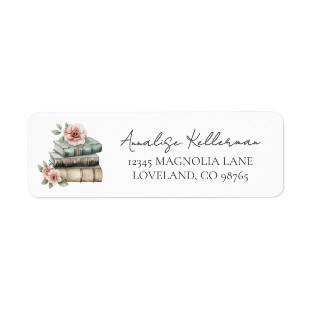 Floral Book Return Address Return Address Label (Front)