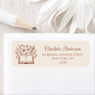 Floral Book Terracotta Typography Return Address Label