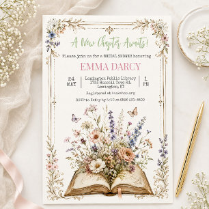 Floral Book Themed Bridal Shower Invitation 