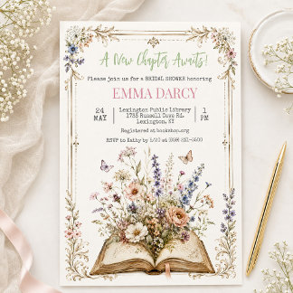Floral Book Themed Bridal Shower Invitation