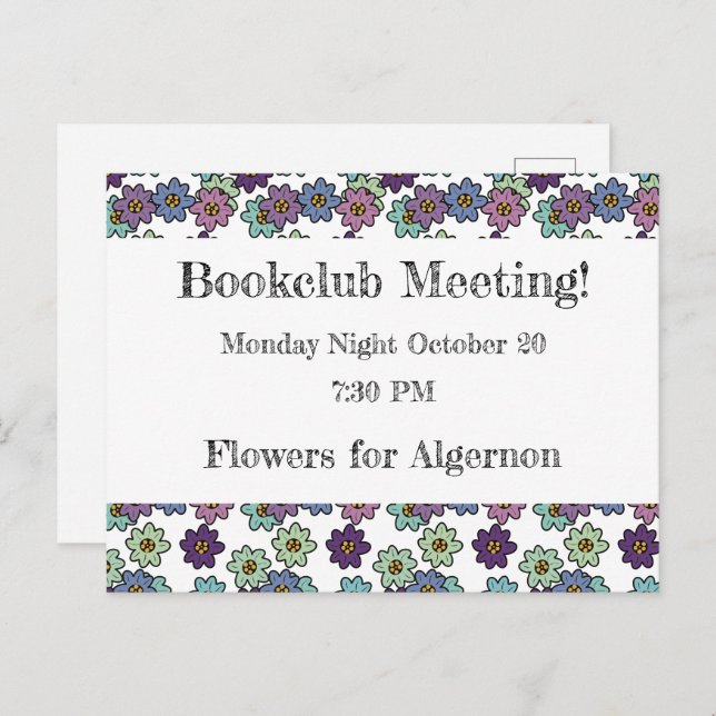 Floral Bookclub Reminder  Postcard (Front/Back)