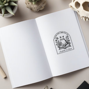 Floral Bookish Cat, Custom Bookplate  Rubber Stamp