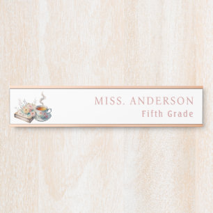 Floral Books and Tea Teacher Desk Name Plate