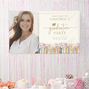 Floral Books Graduation Banner
