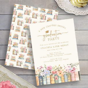 Floral Books Graduation Party Invitation