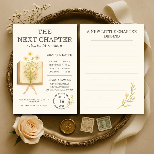 Floral Books Next Chapter Begins Baby Shower Invitation (Creator Uploaded)