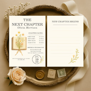 Floral Books Next Chapter Begins Birthday Party Invitation