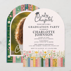 Floral Books Photo A New Chapter Graduation Party Invitation