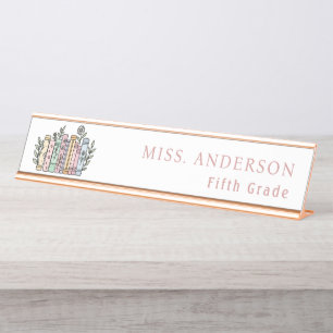 Floral Books Teacher Desk Name Plate