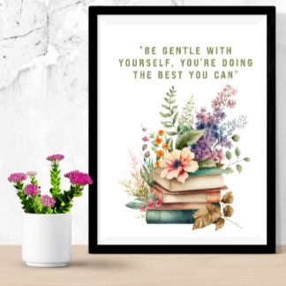 floral books with self love quote photo print