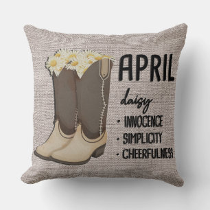 Floral Boots Birth Month Flower/ April Daisy Cushion