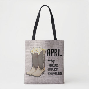 Floral Boots Birth Month Flower/ April Daisy Tote Bag