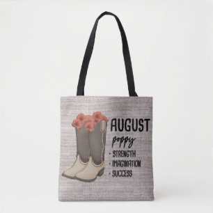 Floral Boots Birth Month Flower/August Poppy Tote Bag