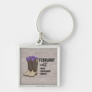 Floral Boots Birth Month Flower/February Violet Key Ring