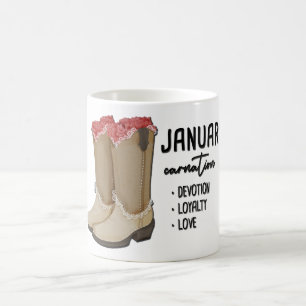 Floral Boots Birth Month Flower/ January Carnation Coffee Mug