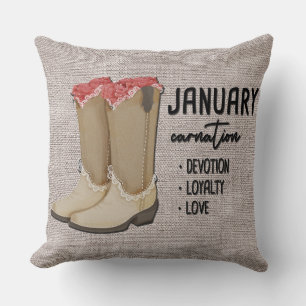 Floral Boots Birth Month Flower/ January Carnation Cushion