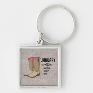 Floral Boots Birth Month Flower/ January Carnation Key Ring