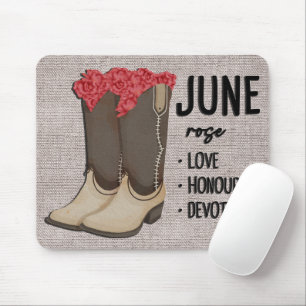 Floral Boots Birth Month Flower/ June Rose Mouse Pad