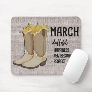 Floral Boots Birth Month Flower/ March Daffodil Mouse Pad