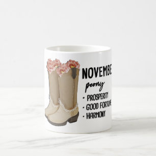 Floral Boots Birth Month Flower/ November Peony Coffee Mug