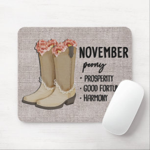Floral Boots Birth Month Flower/ November Peony Mouse Pad