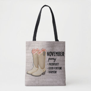 Floral Boots Birth Month Flower/ November Peony Tote Bag