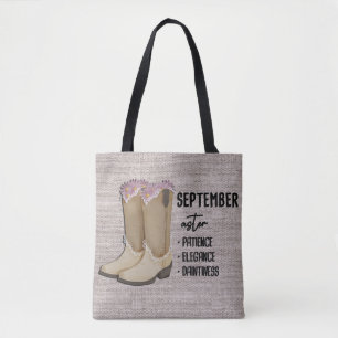 Floral Boots Birth Month Flower/September Aster Tote Bag