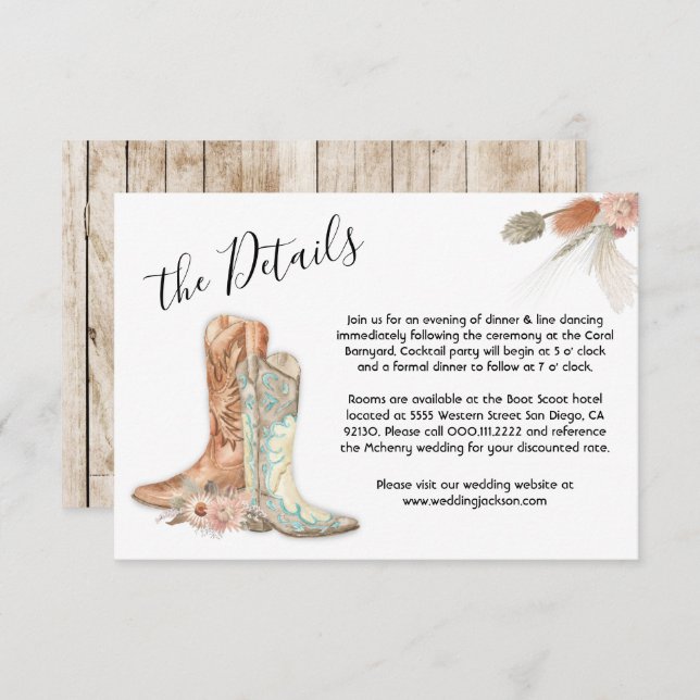 Floral Boots Cowboy Western Menu Choice RSVP Card (Front/Back)