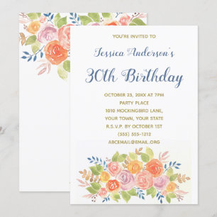 Floral Boquet Thirtieth 30th Birthday Invite