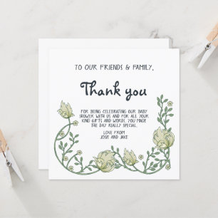 Floral border baby shower thank you card