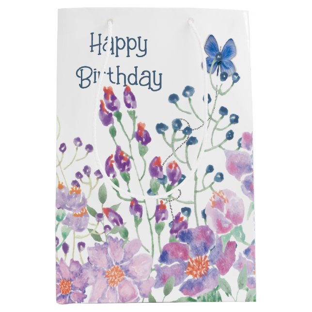 Floral Border Birthday Medium Gift Bag