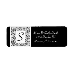 Floral border black white monogram labels