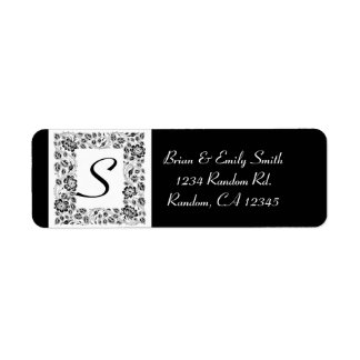 Floral border black white monogram labels