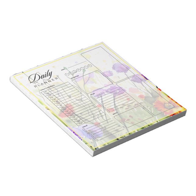 Floral border blank universal daily planner sheet notepad (Angled)