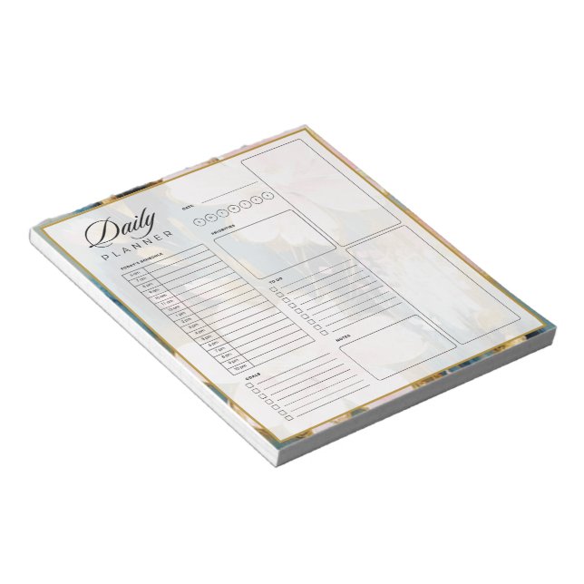 Floral border blank universal daily planner sheet notepad (Angled)