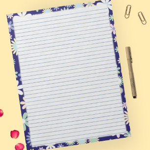 Floral Border Blue Lines Paper Pad - 8.5" x 11"