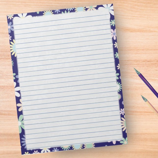 Floral Border - Blue Wide Ruled Paper 8.5"x11" Notepad (Creator Uploaded)