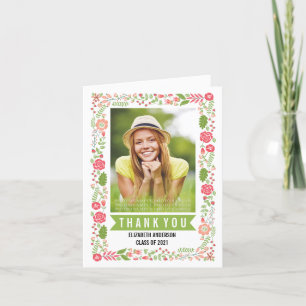 Floral border class of 2021 graduation Thank You Card