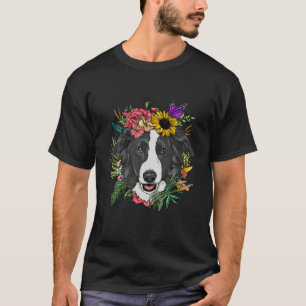 Floral Border Collie Dog Spring Nature Dog Lovers T-Shirt