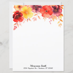 Floral Border in Sunset Colours Stationery Paper