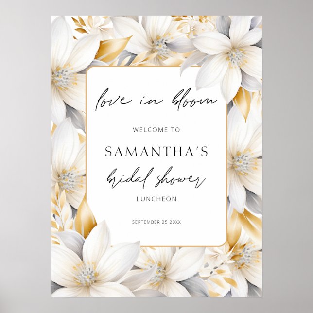 Floral Border Love In Bloom Welcome Bridal Shower  Poster (Front)