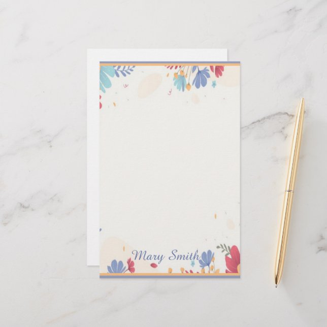 Floral border personalised  stationery (Front/Back In Situ)