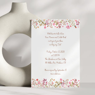 Floral Border Pink Garden Handwritten Wedding Invitation