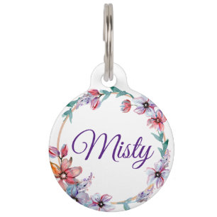 Floral Border Round Pet Tag