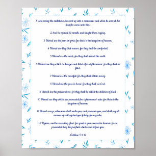 Floral Border Scripture Poster Matthew 5:1:12 kJV