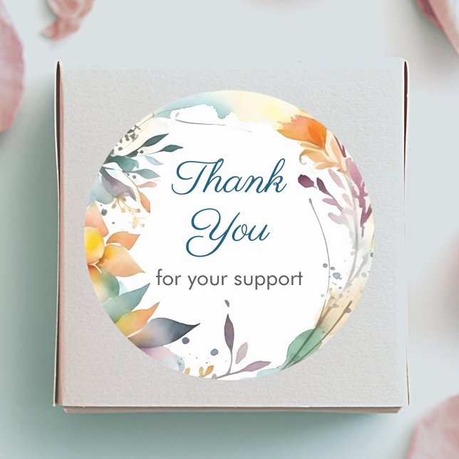 Floral Border Thank You  Classic Round Sticker (Creator Uploaded)